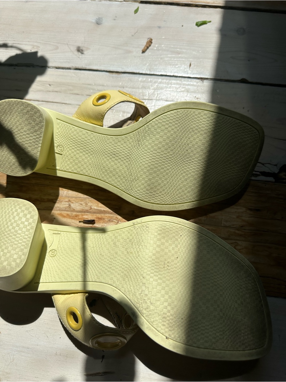 SOLD - Camper Yellow Grommet Heeled Slide Sandals - Women - Picture 3 of 5